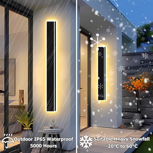 Modern Outdoor Lights Fixture 2pc 39in,4.33in Wide Dimmable Long Exterior Light,Outside LED Wall Sconce IP65 Waterproof,Black LED Outdoor Entrance Lighting for Garage/Porch/Front Door